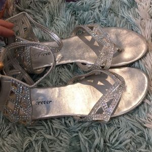 Silver sandals with AB crystal embellishments
